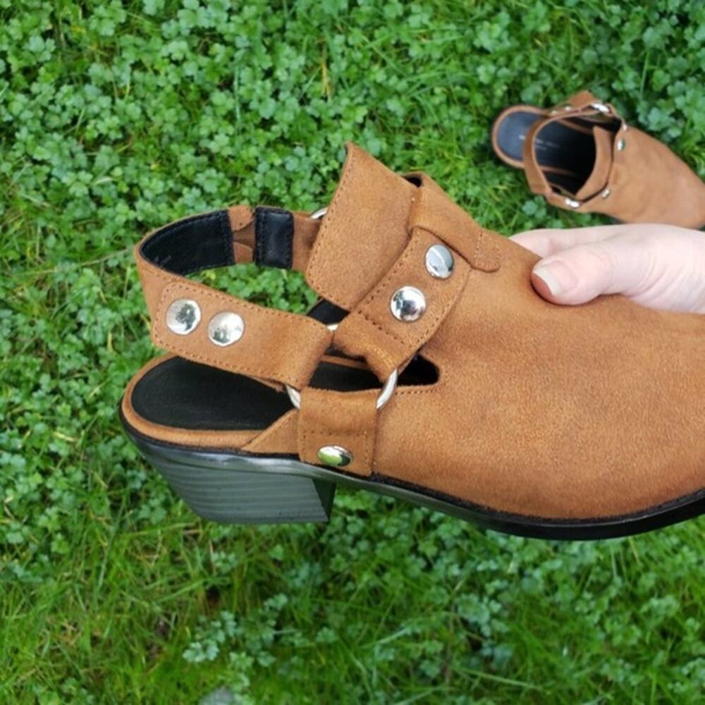 American Eagle Harness Mules Camel 9 Open Back - Picture 2 of 8